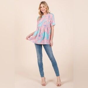 BOMBOM Floral Babydoll Tunic Top